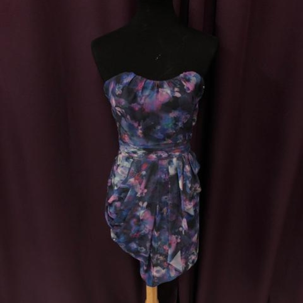 Guess Strapless Purple Floral Dress